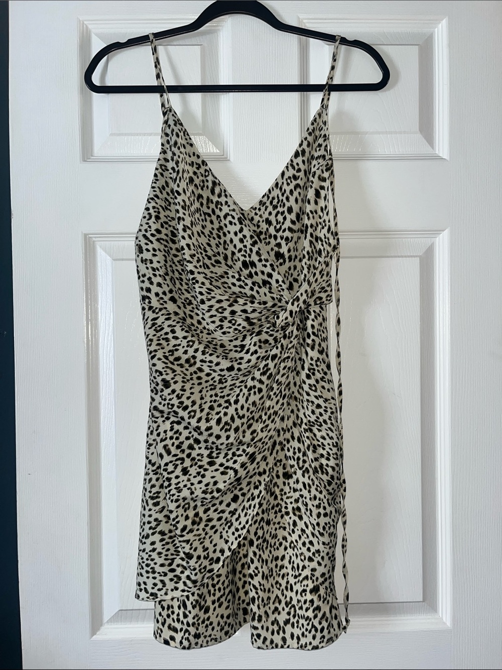 Audrey 3+1 Cream and Black Leopard Print Twist-Front Mini Dress